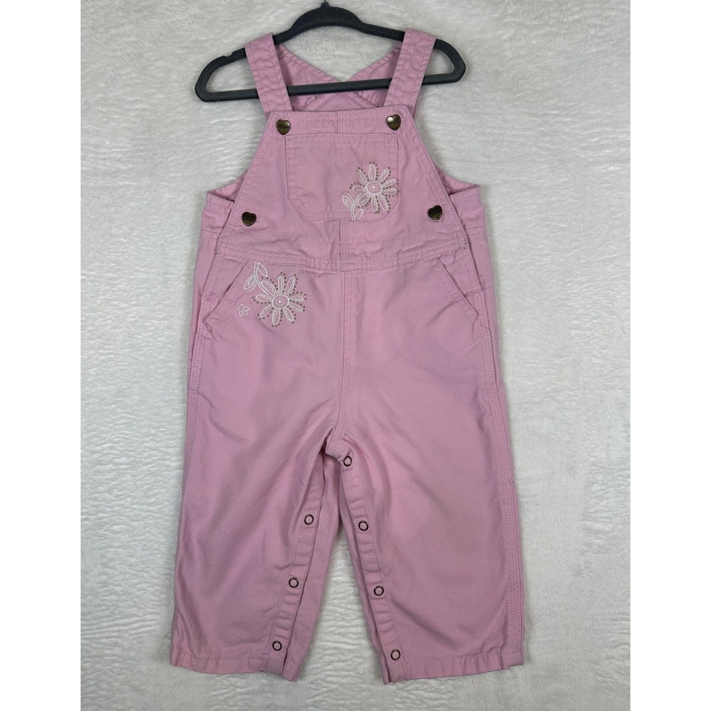 Carhartt Overalls Baby Girls 18 Months Pink Floral Embroidered Canvas Bibs
